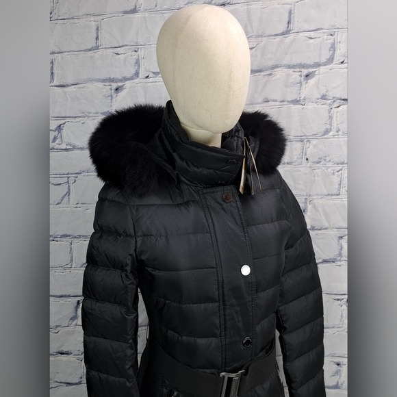 NWT Burberry Abbeydale Winter Jacket Parka Duck Down Blue Fox Fur Hoodie 4 US - Picture 10 of 16